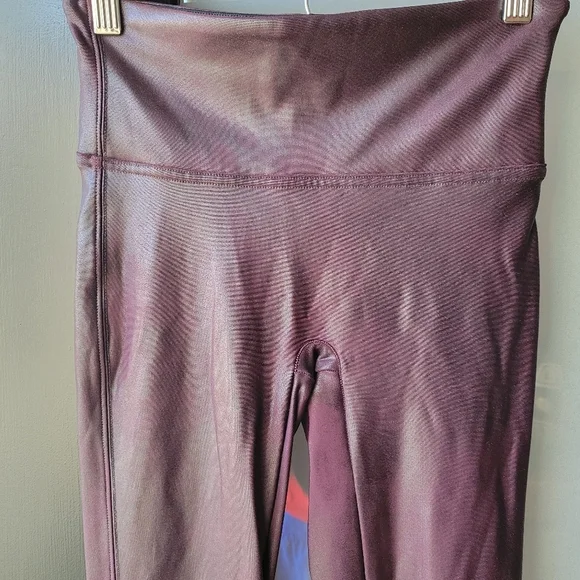 Spanx Leggings Womens SP Brown Metallic Faux Leather Pants Shiny Stretch Bodycon - Picture 3 of 7